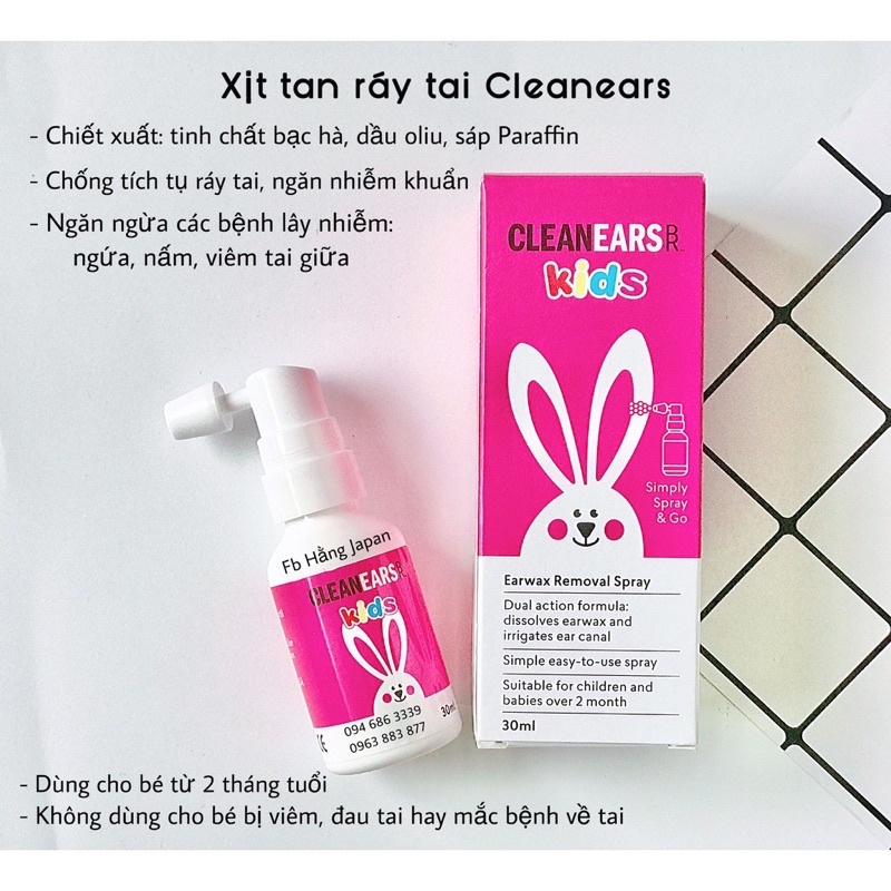XỊT TAN RÁY TAI CLEAN EARS KIDS 30ml ( úc )