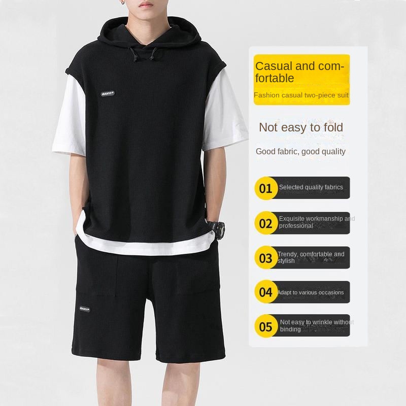Bộ áo hoodie ngắn tay và quần short thờI trang xuân hè dành cho nam