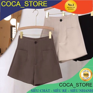 Quần Short Nữ Cúc Cài Cạp Cao Túi Trước, Coca Store, Quần Đùi Nữ Chất Tuyết Mưa Ống Rộng.