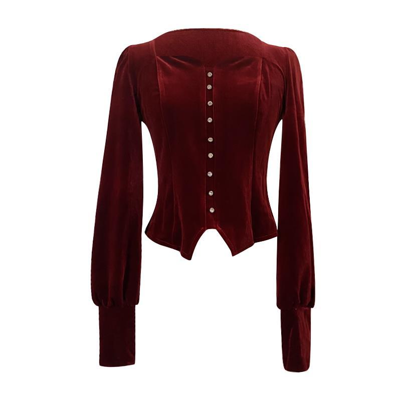 Áo sơ mi 9 tấc dáng ôm cổ chữ V thiết kế mới phong cách retro Pháp cho nữ