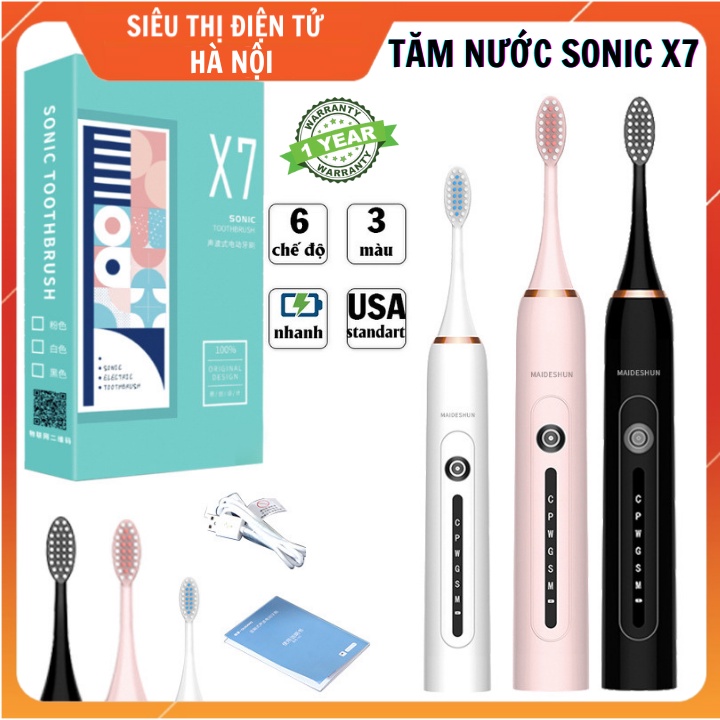 Bàn chải điện Sonic X7 bản nâng cấp - Bàn chải đánh răng điện công nghệ châu Âu 6 chế độ rung