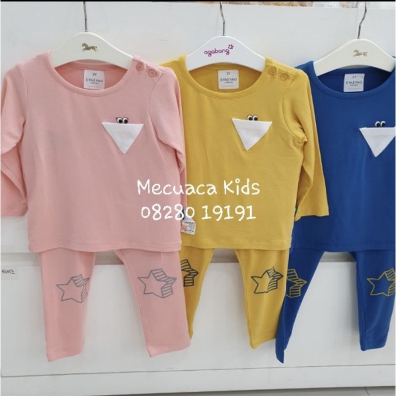 [4y] Bộ ngủ mặc nhà cotton dài tay thu đông mỏng vải tencel cho bé trai bé gái màu vàng Eyaeyao xuất Hàn dư xịn