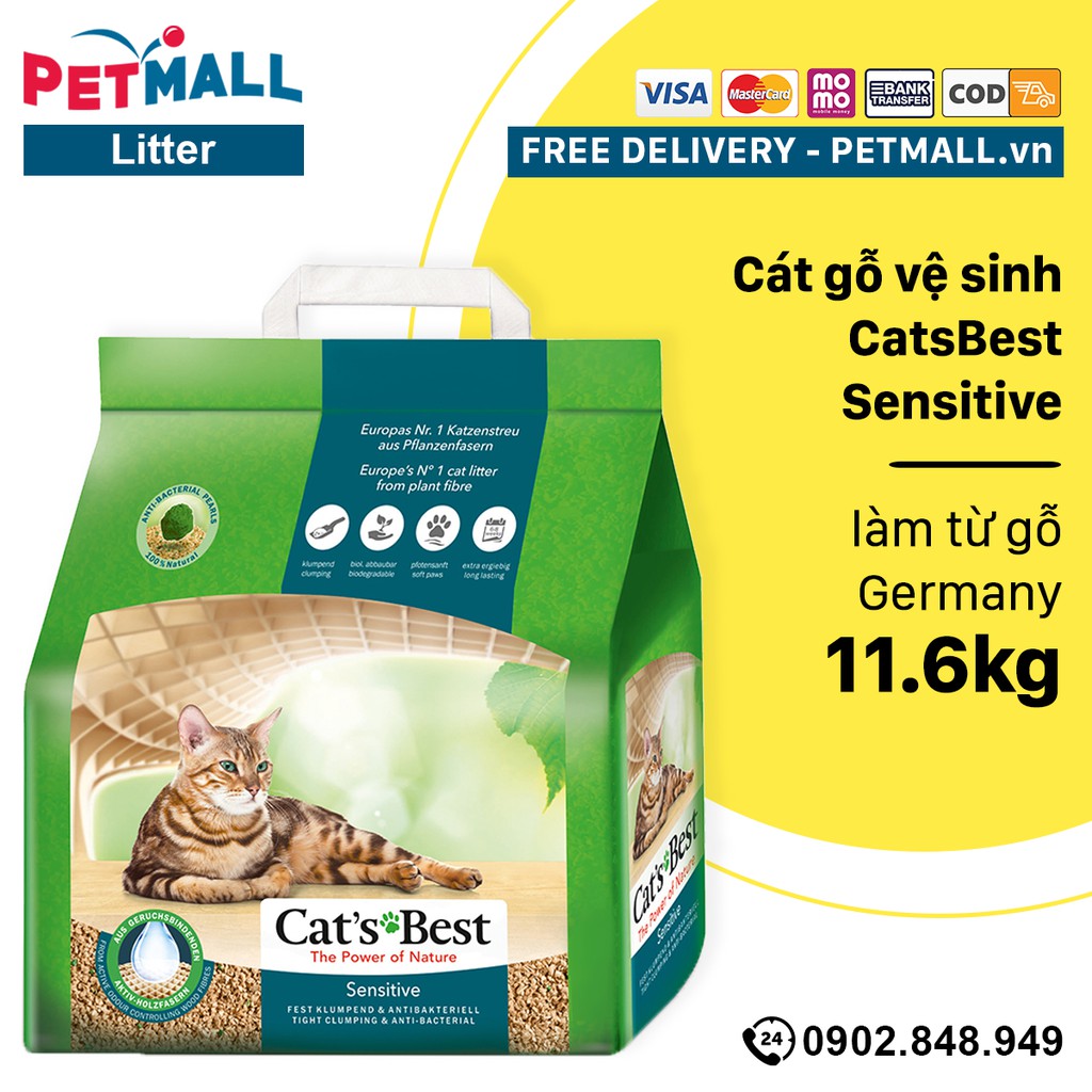 Cát gỗ vệ sinh CatsBest Sensitive 11.6kg - làm từ gỗ Germany Petmall