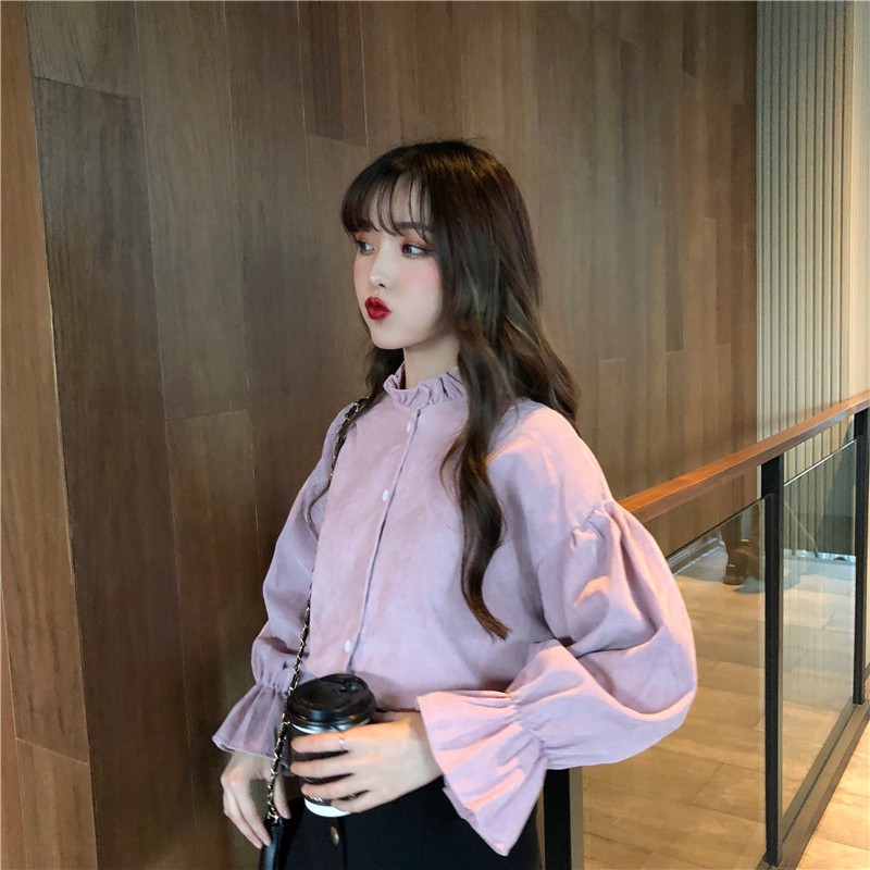 Xiaozhainv Áo sơ mi nữ tay dài màu trơn | BigBuy360 - bigbuy360.vn