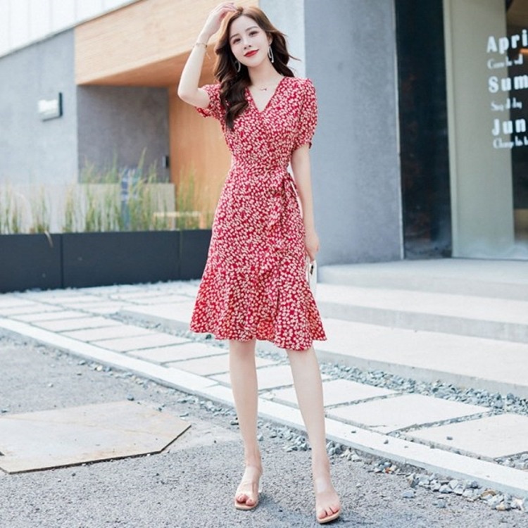 Đầm Đuôi Cá Cổ Chữ V In Hoa Thời Trang Mùa Hè Dành Cho Nữ