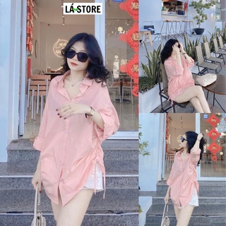 Áo sơ mi hồng dây rút siu xinh from thụng măc siêu mát phong cách LASSTORE 086