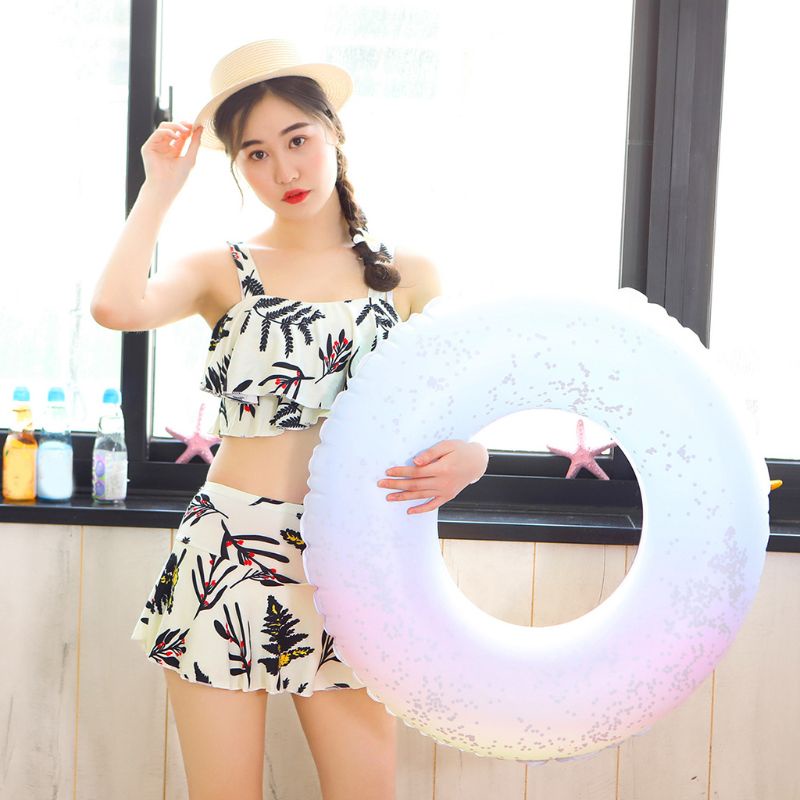 Phao Bơi Bơm Hơi Tròn Màu Cầu Vồng Đính Sequin Lấp Lánh