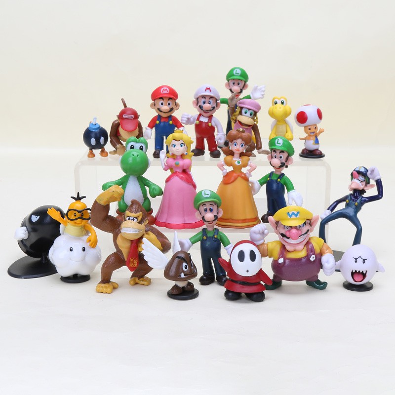 22 tượng PVC 3-7cm Mario Luigi Wario Toad Bowser Yoshi Peach Daisy Goomba Koopa Super Mario Bros