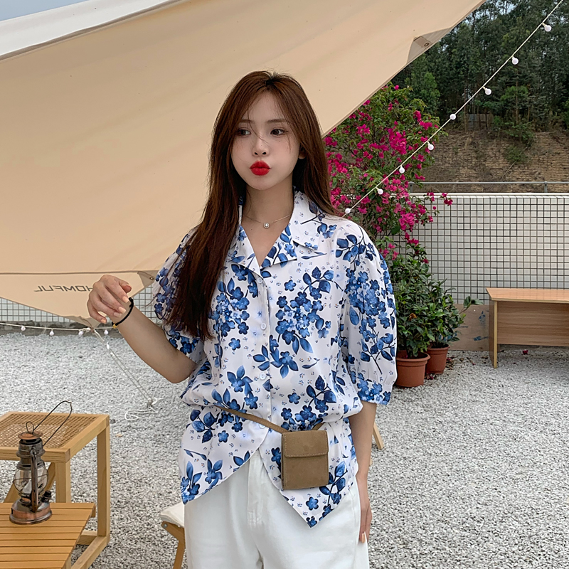 SUXI Áo Sơ Mi Hoa Tay Ngắn Thời Trang Dành Cho Nữ