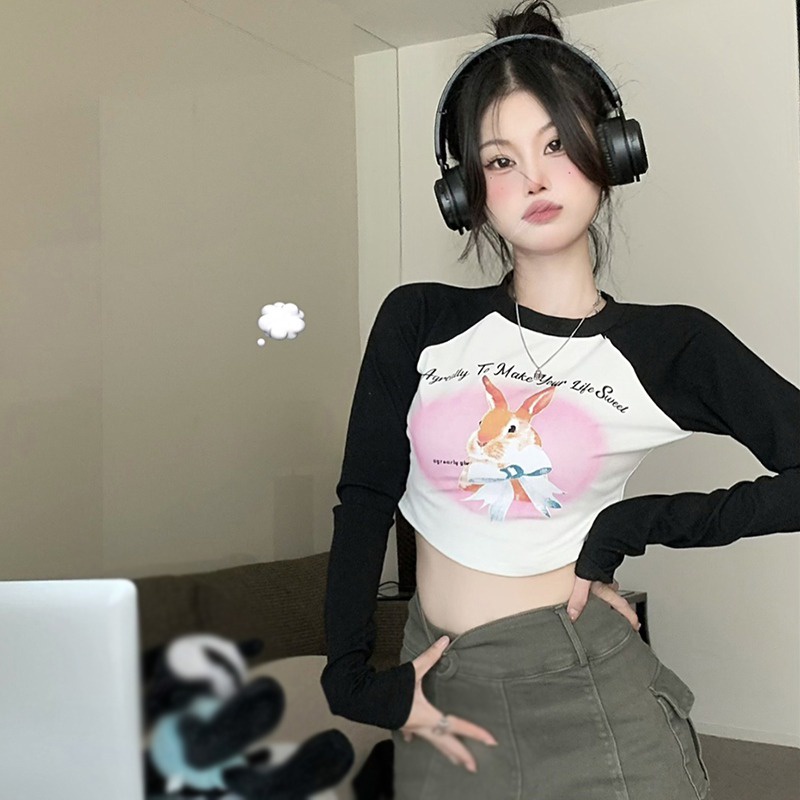 Áo Croptop Tay Dài Cổ Tròn Màu Sắc Ngọt Ngào Phong Cách Hàn Quốc Cho Nữ