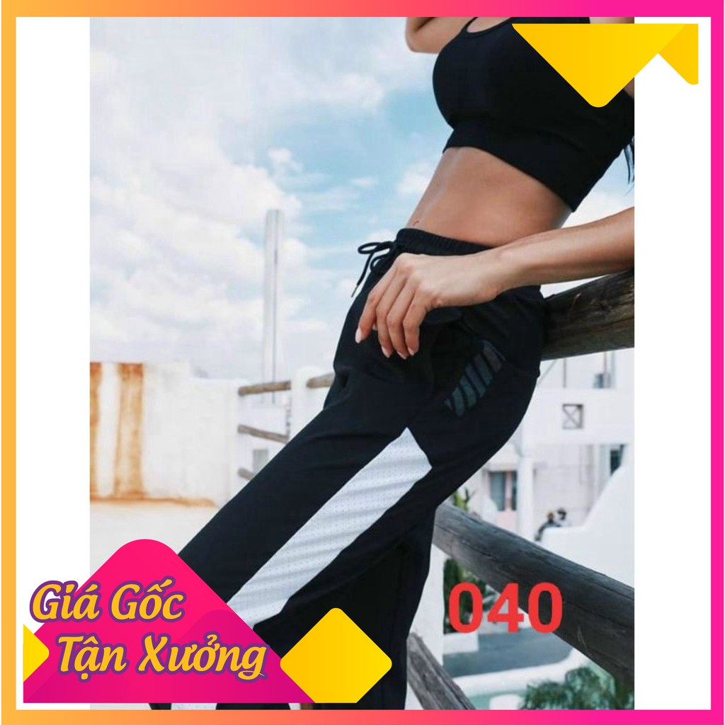 Quần jogger chun gấu QC 040, quần thể thao cạp chun, dây rút có sọc trắng hai màu hồng, đen