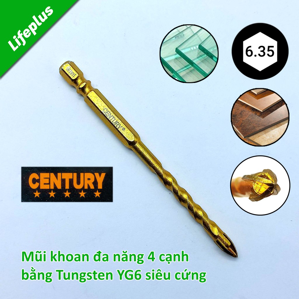 Mũi khoan đa năng 4 cạnh Century bằng Tungsten YG6 siêu cứng