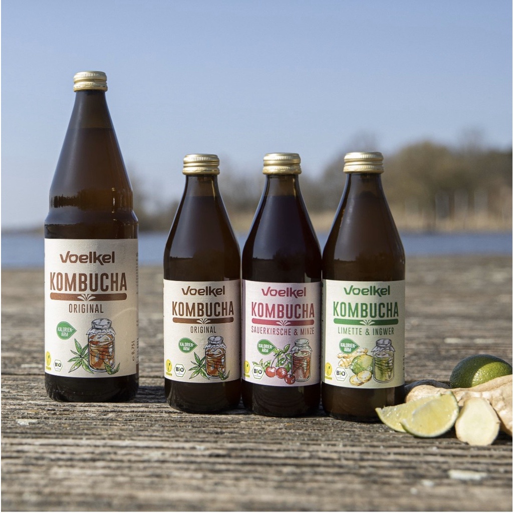 Trà Kombucha hữu cơ Voelkel các vị: truyền thống/cherry bạc hà/chanh gừng/chanh dây