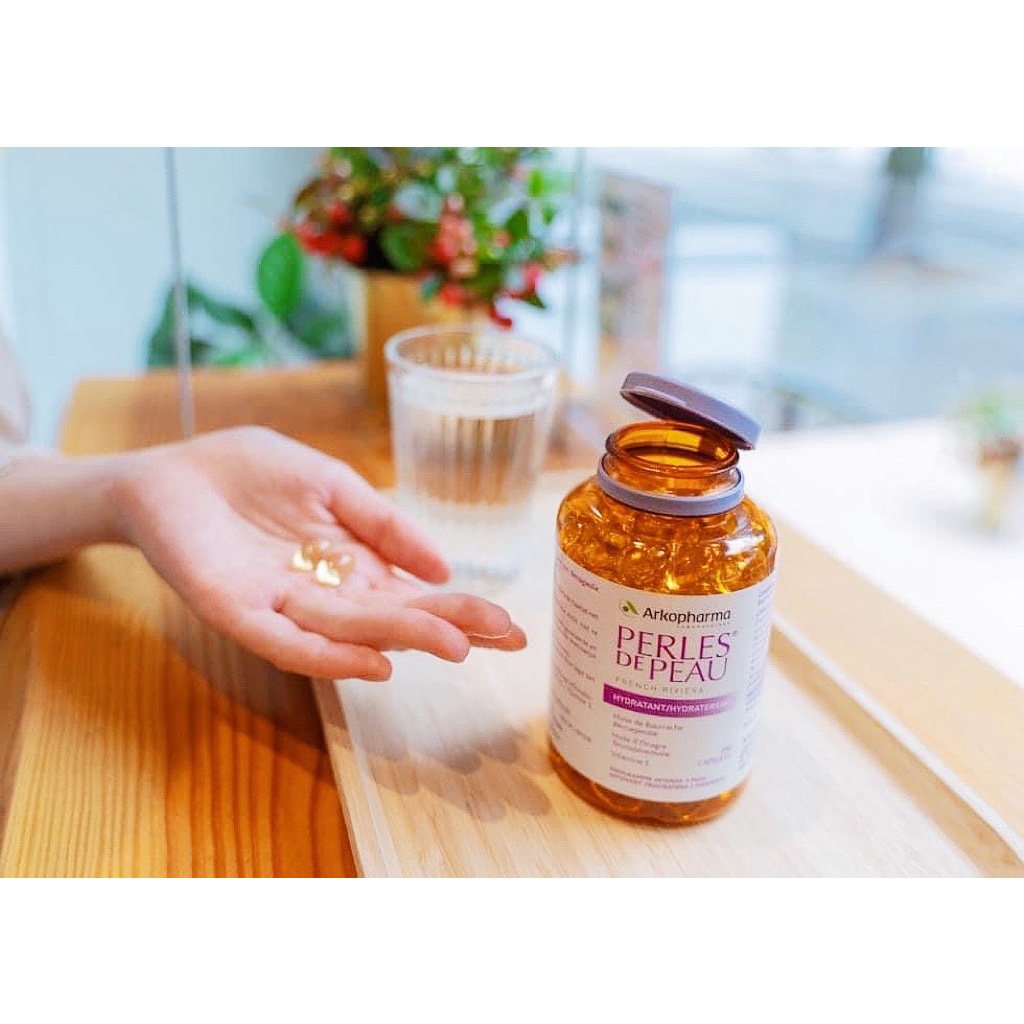 Viên uống collagen đẹp da Arkopharma perles de peau hydraterend 200 viên cấp ẩm, căng bóng da