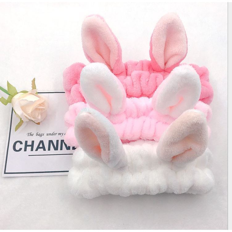 Băng đô tai thỏ rửa mặt Hàn Quốc cho bạn gái cực kute, khăn turban bằng vải nhung cao cấp...