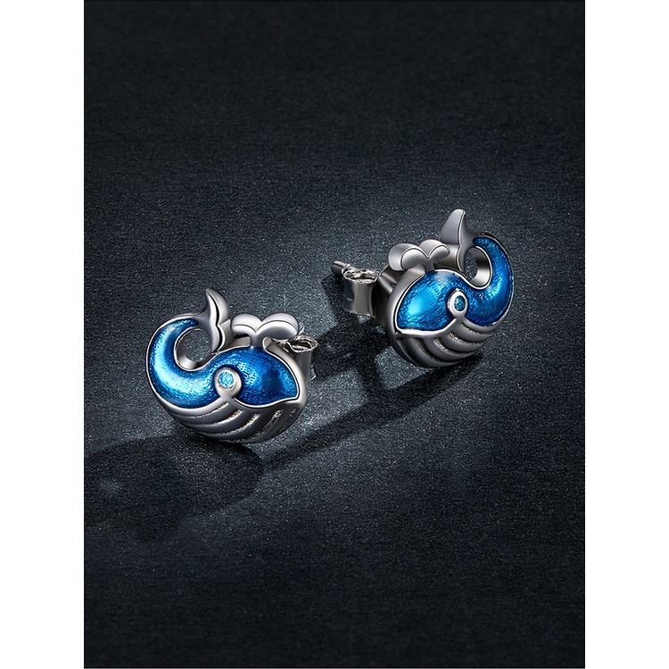 Đôi hoa tai BAMOER BSE584 bạc 925 hình cá voi xanh thời trang cho nữ