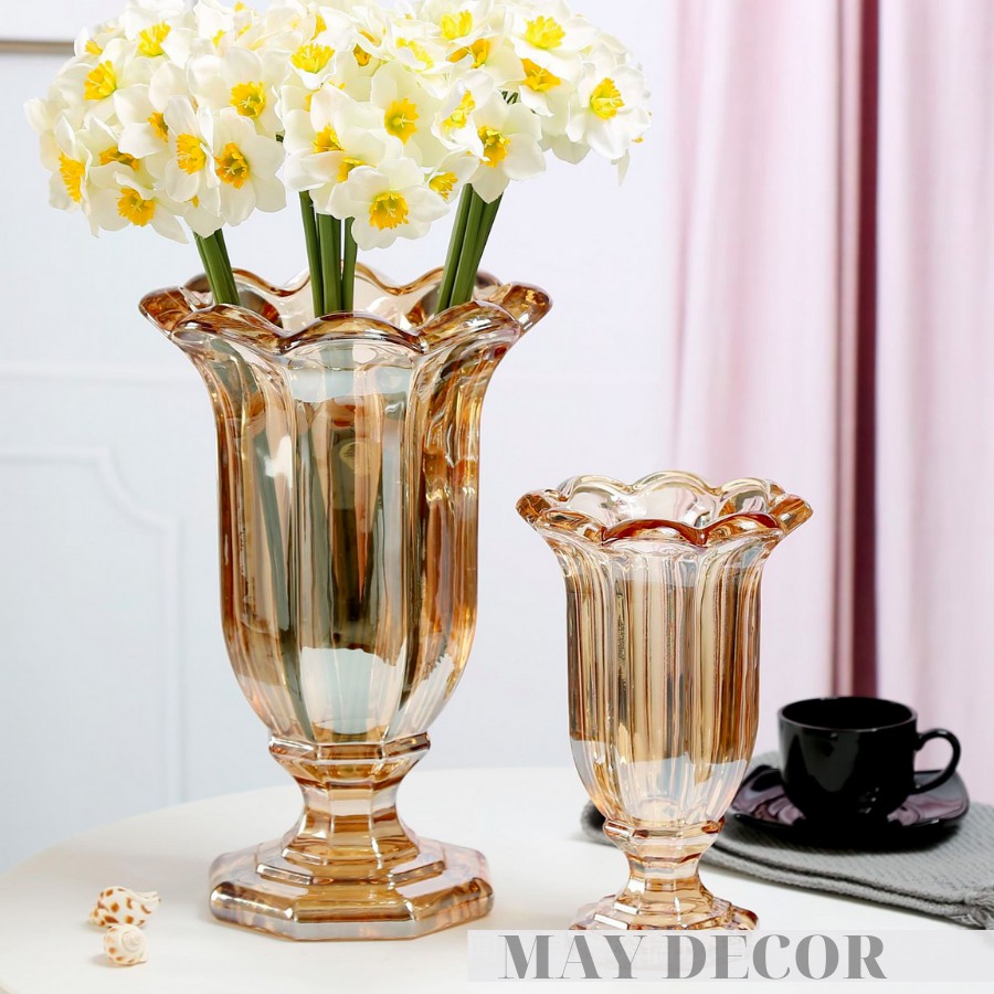 Lọ Hoa Có Chân Thuỷ Tinh, Bình Hoa Đế Cao Phong Cách Châu ÂU | MAY Decor