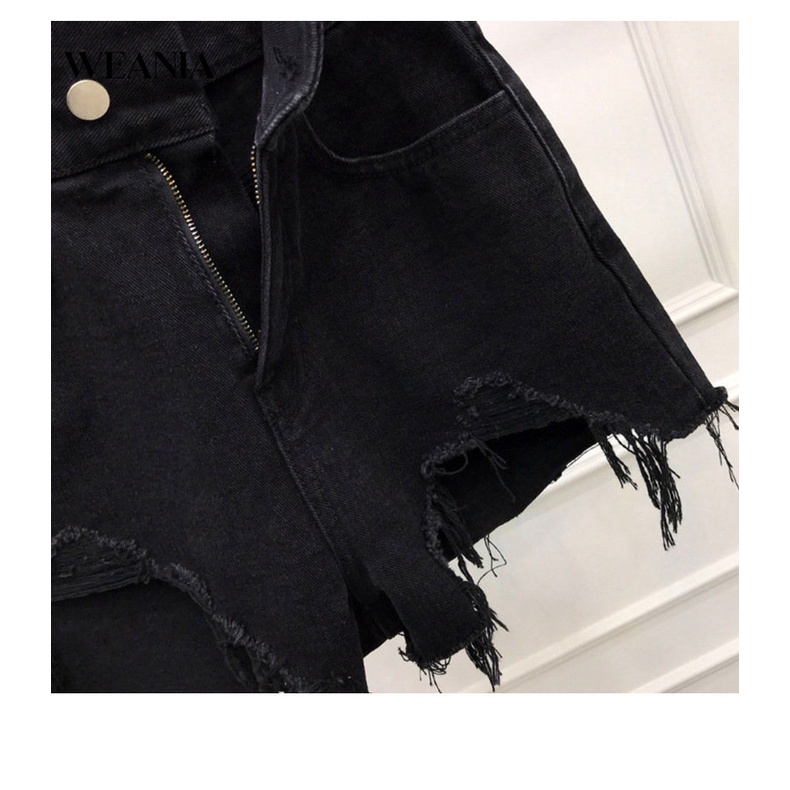 Quần Short Denim Lưng Cao Thiết Kế Xẻ Rách Phong Cách Quyến Rũ