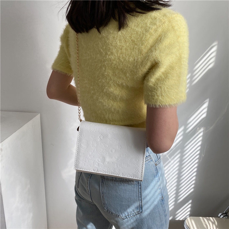 Túi Đeo Chéo Da PU Dáng Vuông Nhỏ Phối Dây Xích Thời Trang Cho Nữ