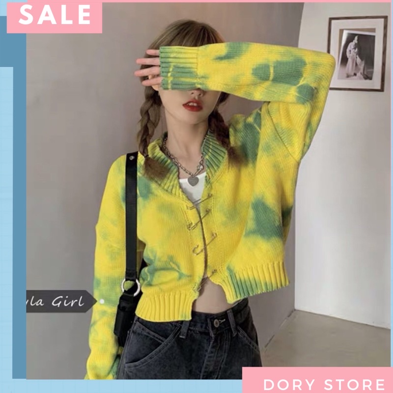 Áo dáng Cardigan màu loang dáng dài kim gút cực thời thượng