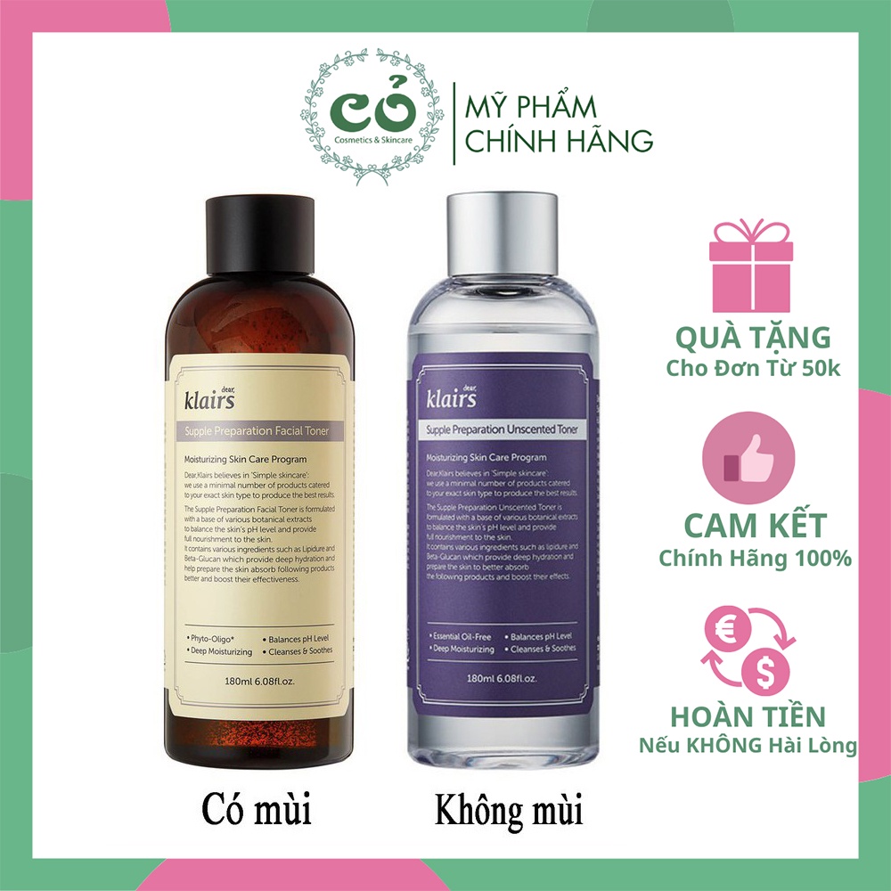 Nước hoa hồng Klairs dưỡng ẩm cho da nhạy cảm Dear Klairs Supple Preparation Toner 180ml