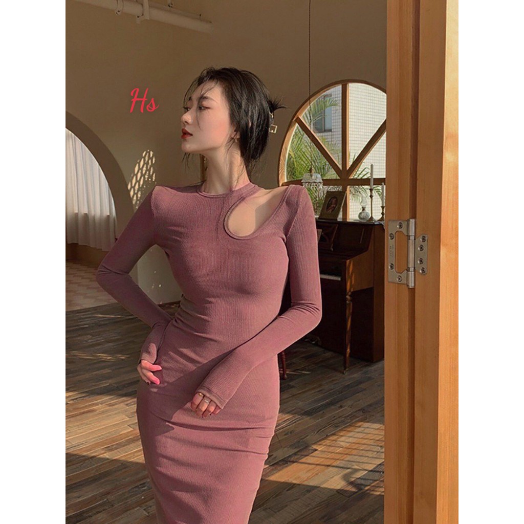 Váy body khoét bên vai gợi cảm dài tay váy trung siêu hot hàng quảng châu xịn SP000729 | BigBuy360 - bigbuy360.vn