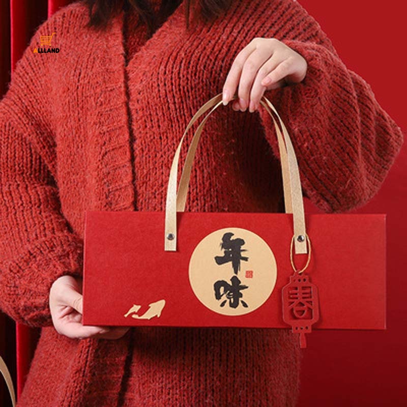 Túi giấy kraft đựng bánh kẹo có tay cầm phong cách Trung Hoa cho năm mới