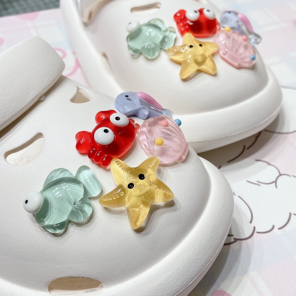 Sticker crocs Shoe Decoration for crocs đế caoSet 10 Mặt Dây Chuyền Trong Suốt Hình Cá Biển Dễ Thương diy