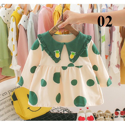 Váy mùa đông bé gái baby doll chấm bi nhập mã KM váy thu đông bé gái váy cotton bé gái váy len bé gái váy dạ bé gái váy