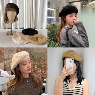 Nón beret len màu vintage - N229