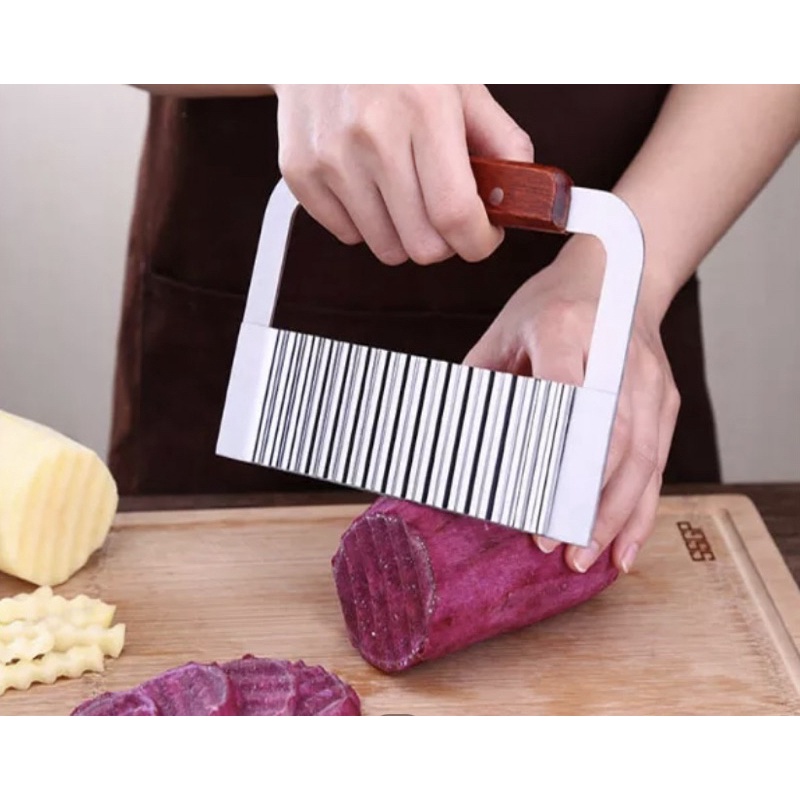 Dao Chặn Rau Củ - Rau Câu Tạo Hình Gợn Sóng Có Tay Cầm Gỗ -  Thân bằng thép 430
