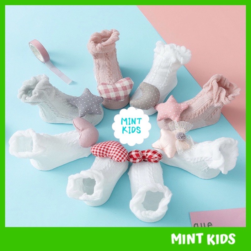 Tất lưới ngắn đính nơ cotton mềm mại cho bé 0-2 tuổi