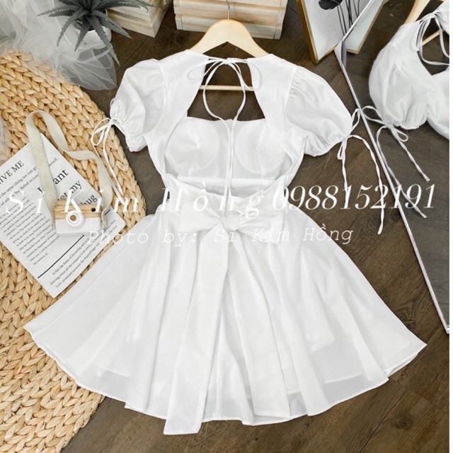 Đầm Xoè hở lưng cột nơ eo chất lụa mịn mát 425 (ẢNH SHOP CHỤP THẬT KÈM VIDEO)