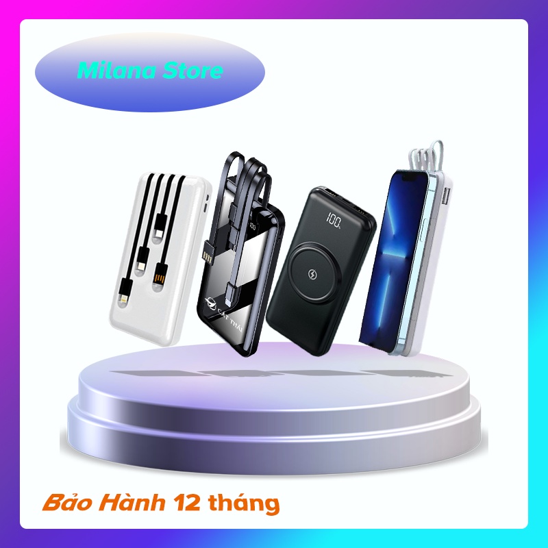Sạc Dự Phòng YM-386 T18 T22 YM-276S 10000/20000mAh - 3 Loại Cáp Sạc Micro/ Type C/ Lightning - Đèn Led Siêu Sáng
