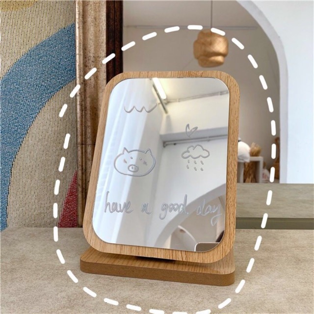 Gương trang điểm đế gấp gọn dùng decor góc làm việc học tập