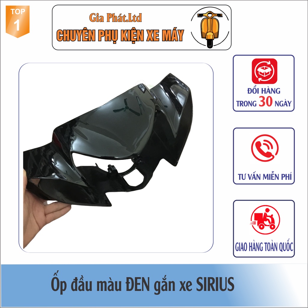 Bộ ốp đầu màu ĐEN gắn xe SIRIUS đầy đủ Ốp đầu trước, Gáy sau và Pha đèn kèm bóng