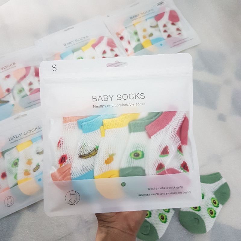 SET 5 Đôi Tất Lưới Điều Hòa Họa Tiết Hoa Quả Đáng Yêu Cho Bé