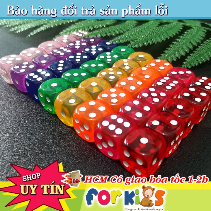 Xí ngầu, xúc xắc 6 mặt nhiều màu trong suốt 18mm ĐẸP TO