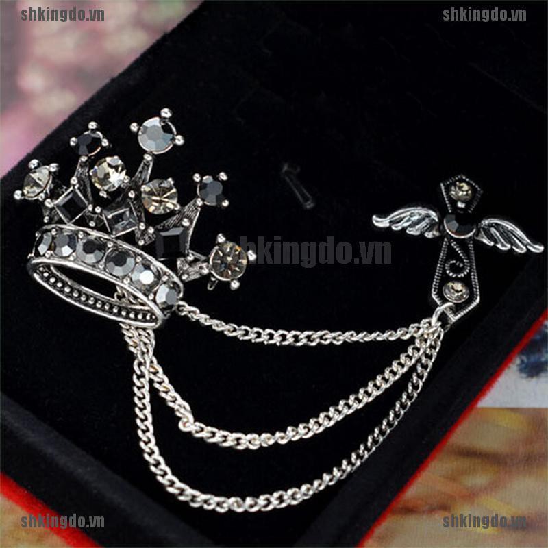 Ghim cài áo hình vương miện đính đá thời trang dành cho nam và nữ