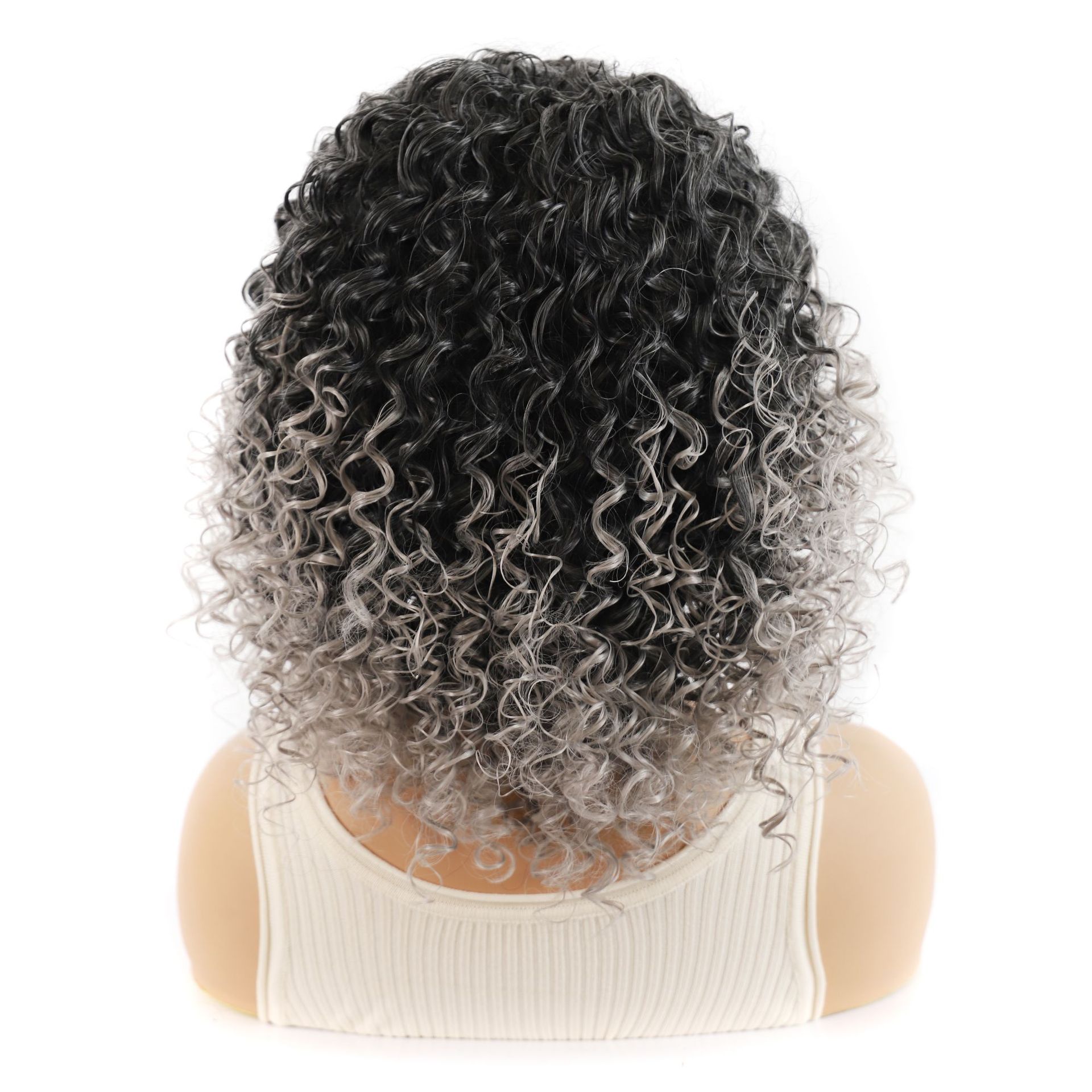 ❤️❤️❤️ Short Hair Wig Afro Kinky Curly Hair Full Wig Ombre Gray Synthetic Hair Deep Curly Full Wig