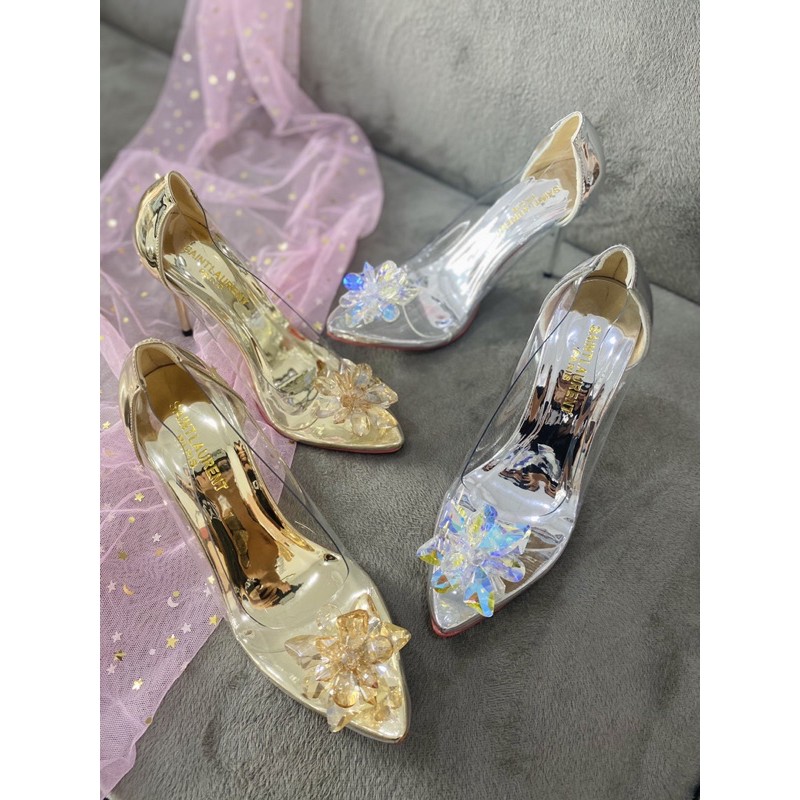 Giày bít cao gót tiểu thư quai trong suốt đính đá pha lê HALEY STORE