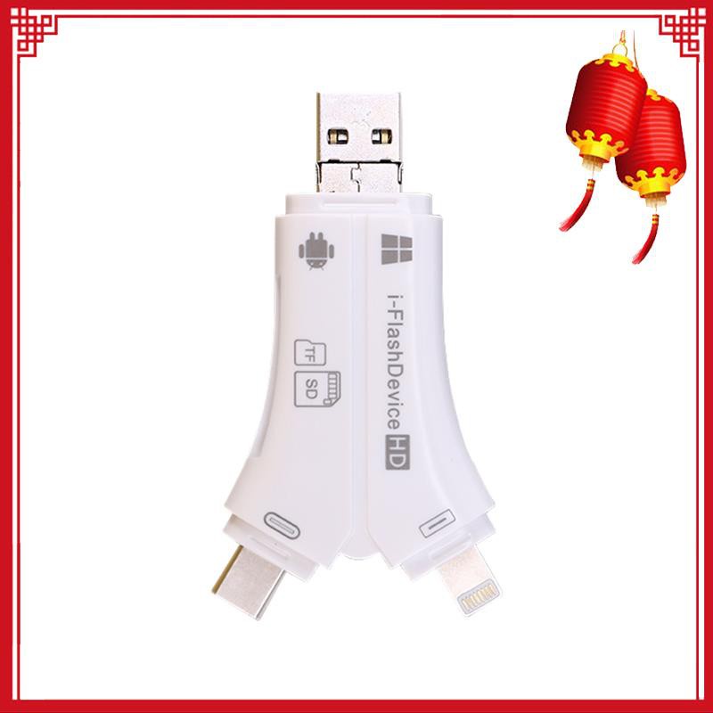 Đầu Đọc Thẻ Nhớ Usb Micro-Sd & Tf 4 Trong 1 Cho Iphone 5 6 7 8 Ipad Macbook Android Camera