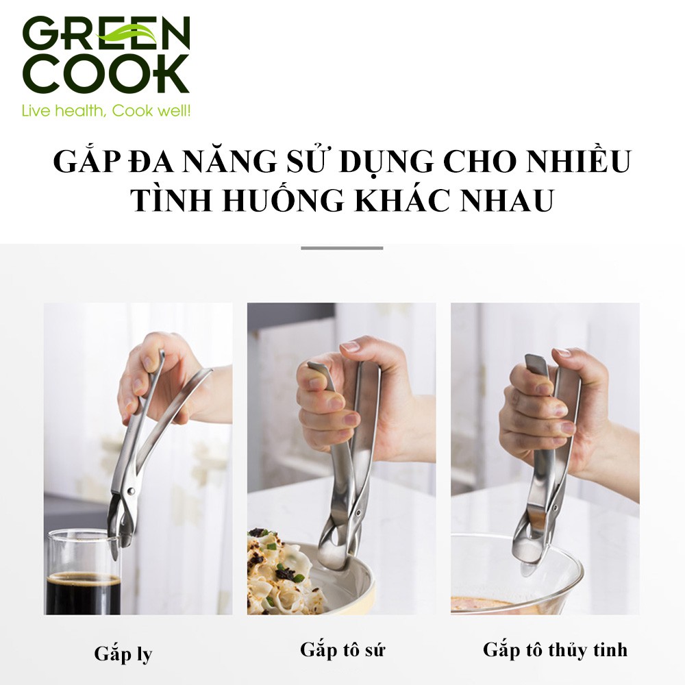 Bộ 2 dao và gắp đa năng inox 304 cao cấp Green Cook Also’me thiết kế trang nhã hiện đại greencook