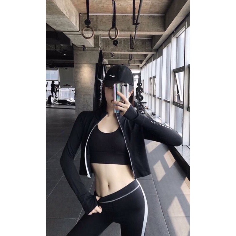 Áo khoác thể thao nữ ôm Body. Áo tập Gym form ngắn hàng Quảng Châu. Áo ko nón