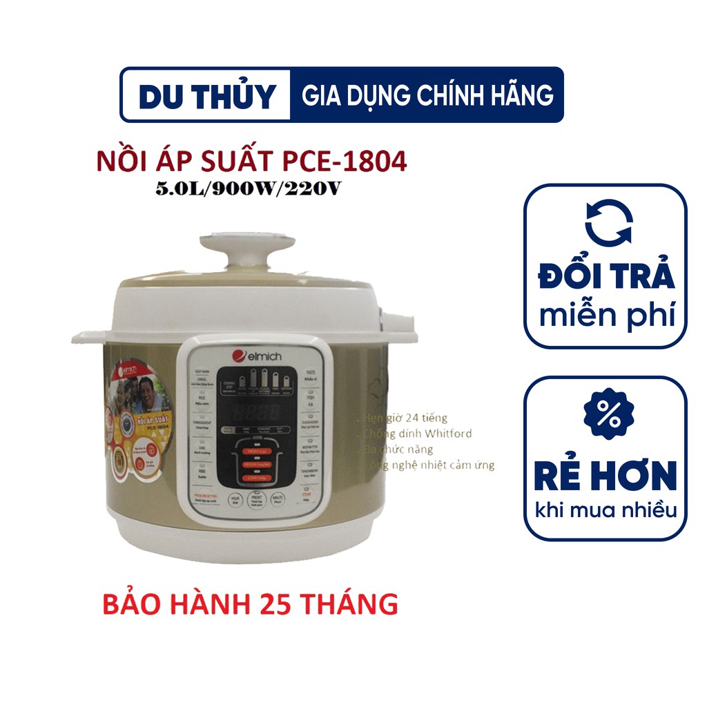 Nồi áp suất điện đa năng 5L Elmich PCE-1804 hẹn giờ, chống tràn chống dính đa chức năng chất liệu kim loại sơn tĩnh điện