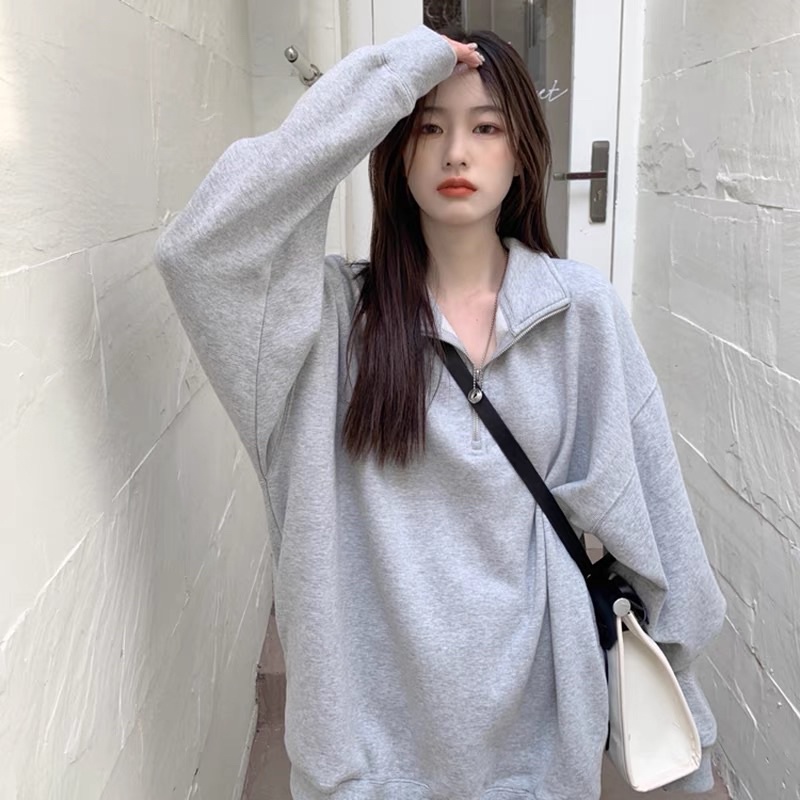 🌥 A07 Áo nỉ polo thu đông dày dặn dài tay có séc zip ulzzang CÓ ẢNH THẬT
