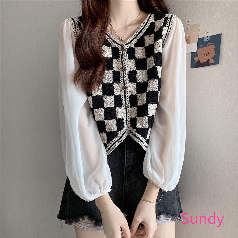 Áo Khoác Cardigan Dệt Kim Vải Chiffon Kiểu Hàn Quốc Thời Trang Mùa Thu Cho Nữ