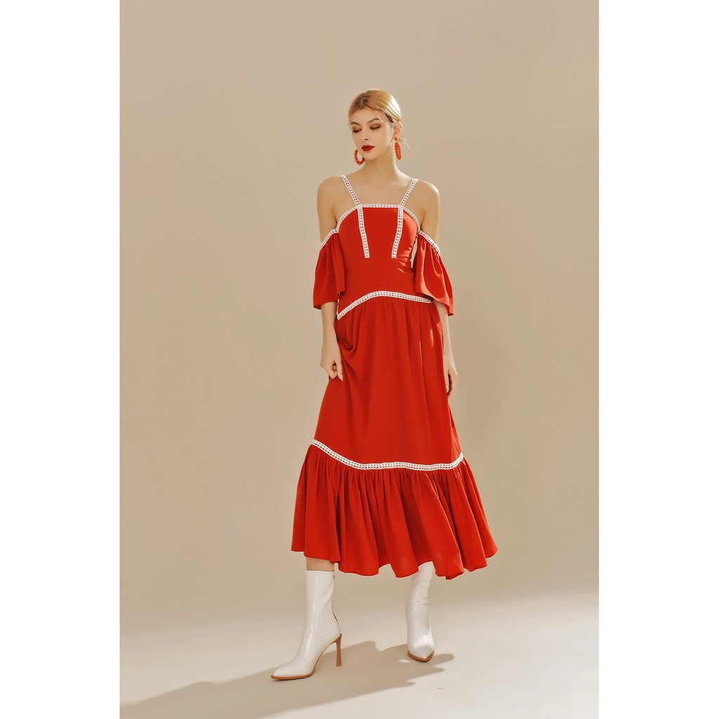 [Mã SKAMSALEP6 giảm 10% tối đa 100K đơn 150K] SÒ VINTAGE - LOVIA Đầm xòe 2 dây rớt vai phối ren