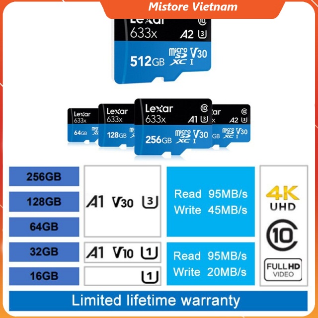 Thẻ nhớ MicroSD Lexar A1 Class10 U1 - U3 633x 95MB - Hàng CHÍNH HÃNG