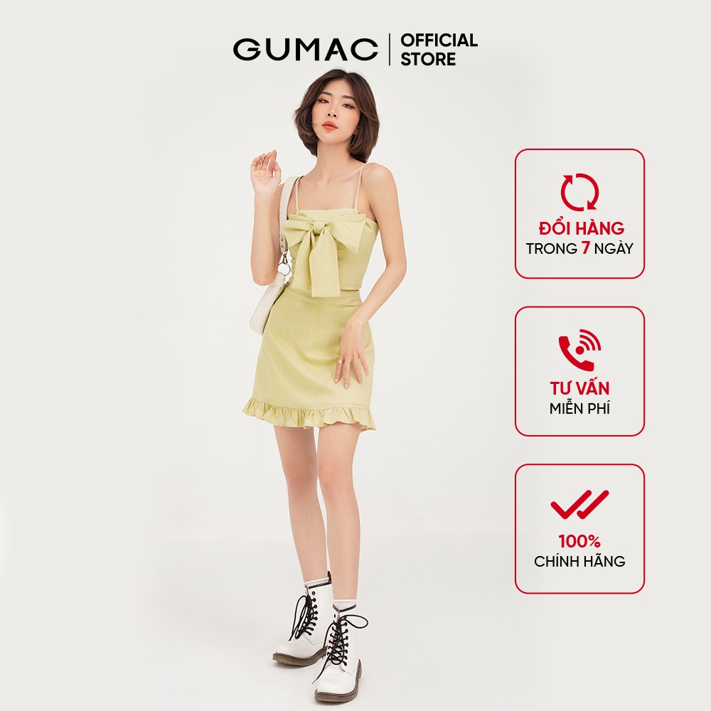 Chân váy nữ phối bèo GUMAC dáng chữ A năng động, trẻ trung VB418
